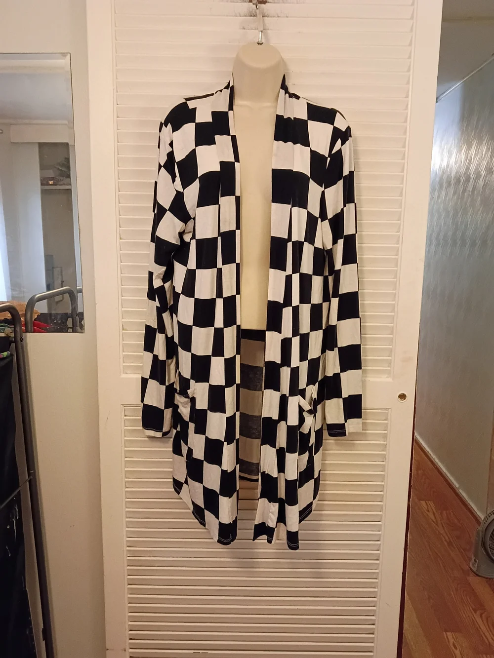 Zenana Outfitters Black & White Checkerboard Open Cardigan
